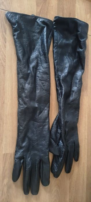 Długie rękawiczki skórzane czarne