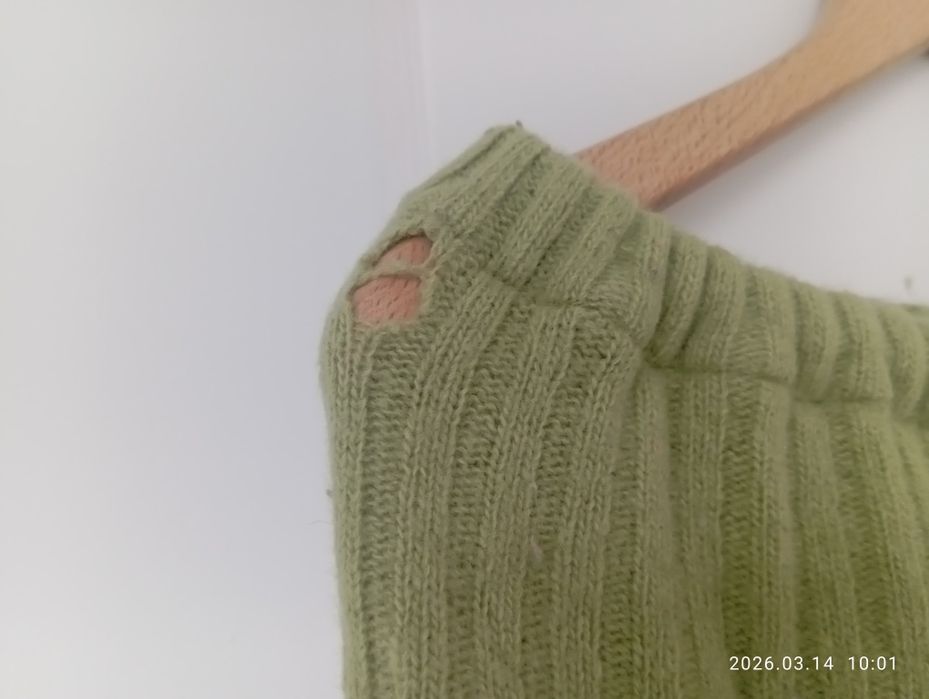 Green Ribbed Knit Leggings - Loungewear - Heavy Wear/Damaged
