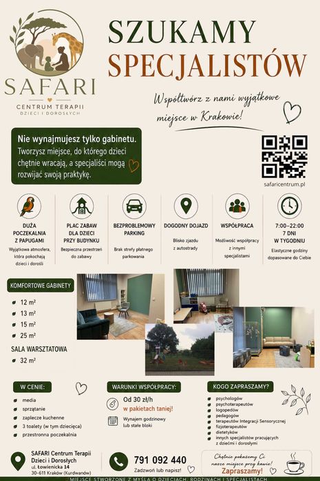 Wynajem Gabinetów Terapeutycznych- zapraszamy do współpracy