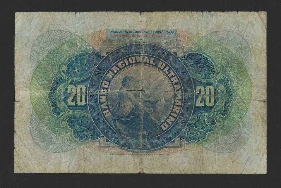 nota Moçambique 20 Escudos 1921 P-70 FINE RARE