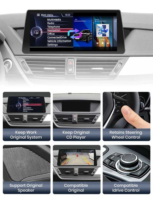 Rádio 4G p/ BMW X1: CarPlay, Android Auto GPS BT (4/64GB) NOVO