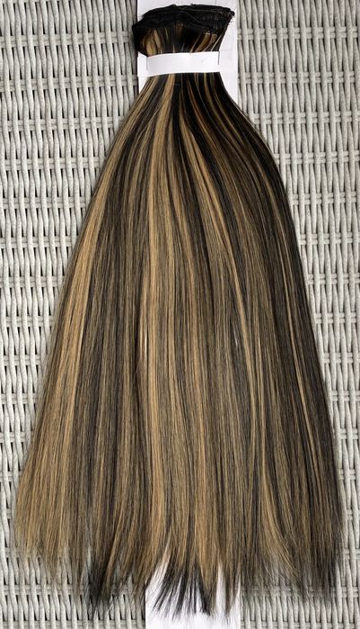 Premium Ultra włosy doczepiane, czarny / ciemny blond, pasemka 156.