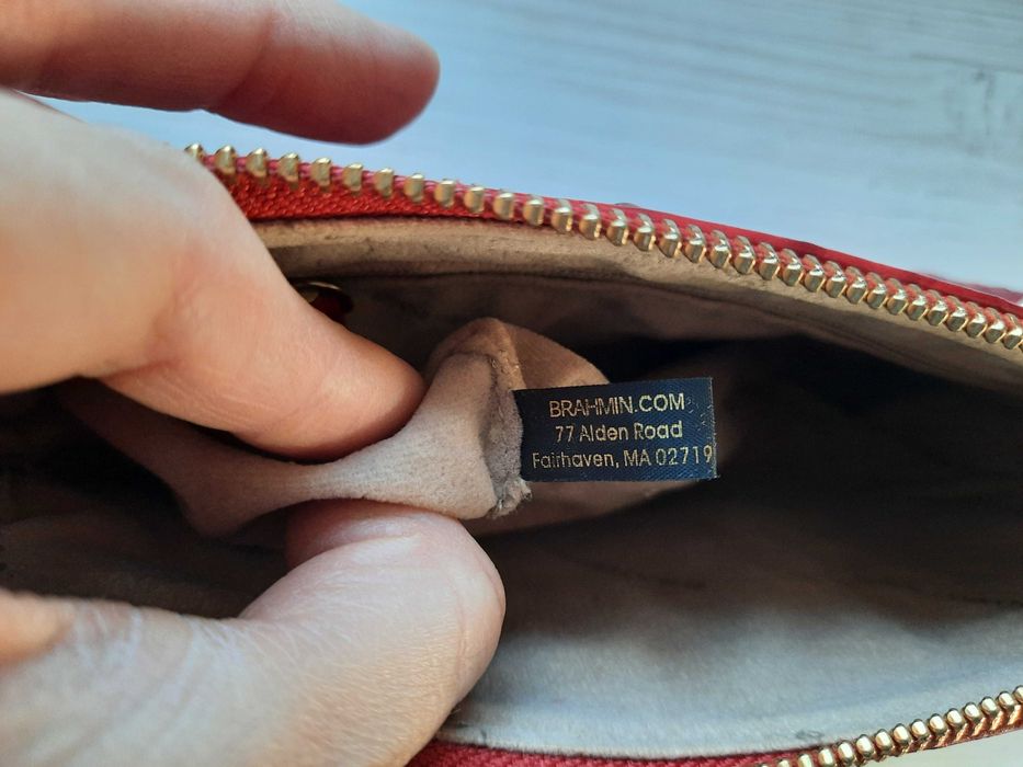 Брендовый красный клатч Brahmin натуральная кожа кожаная сумка