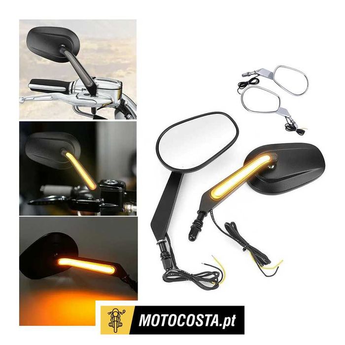 Espelhos Retrovisores LED Pisca Harley-Davidson Preto/Cromado
