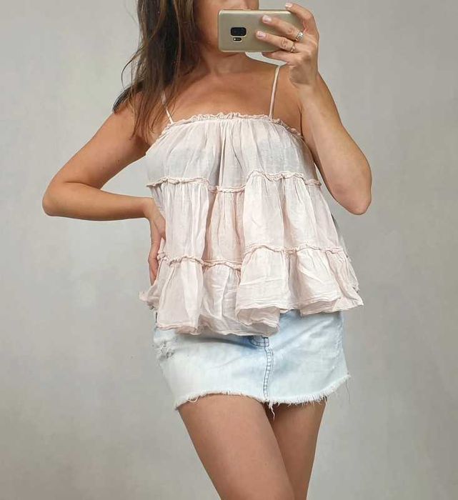 Bluzka letnia bawełniana, pudrowy róż S, luźna,