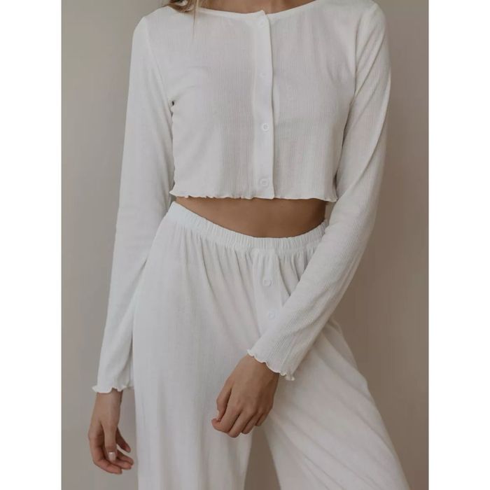 Трикотажний бавовняний домашній комплект штани і топ з довгим рукавом