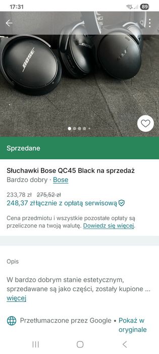 Słuchawki nauszne bezprzewodowe Bose QC45 Black