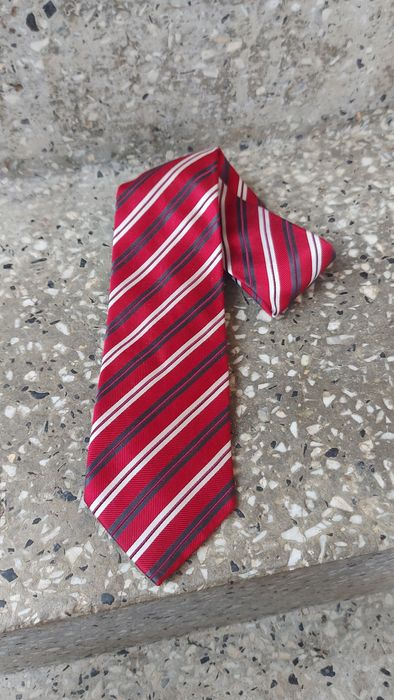 jedwabny krawat 100% jedwab silk batistini czerwony w paski