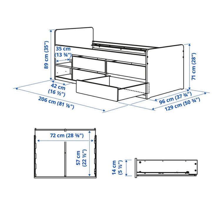 Cama solteiro 90x200cm c/ 4 gavetas + estrado ripas + colção c/ molas