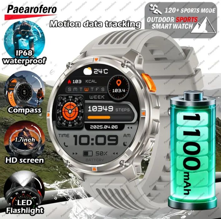 45 днів автономність. Смарт-годинник Paearofero  1100 mAh оригінал, Су