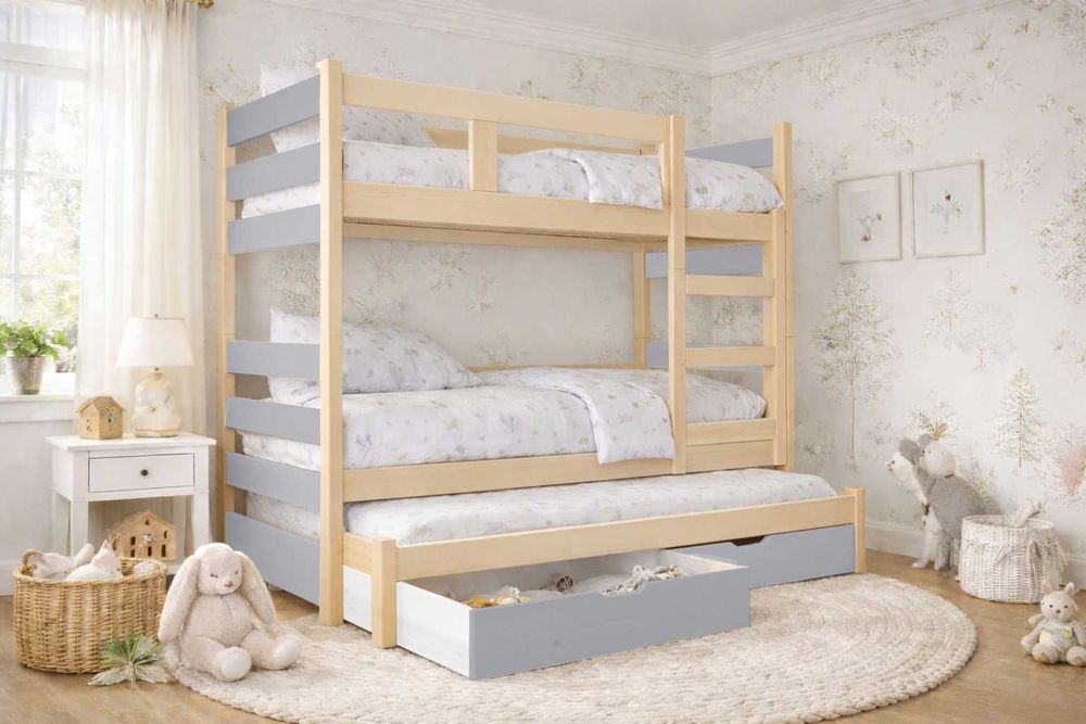 Łóżko piętrowe dla dzieci MIA 3 osobowe, materace 160x75 albo 180x75