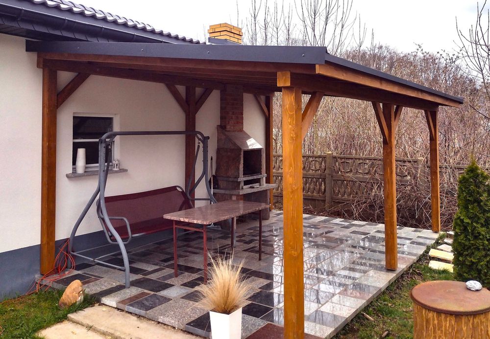 Zadaszenie tarasu, pergola tarasowa, altana, wiata, poliwęglan/gont