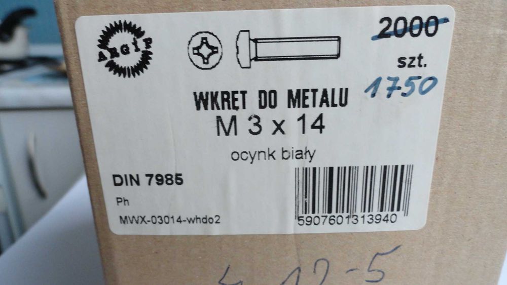 Wkręt do metalu M 3 x 14 łeb walcowy Philips 1650 szt. lub 100 szt.