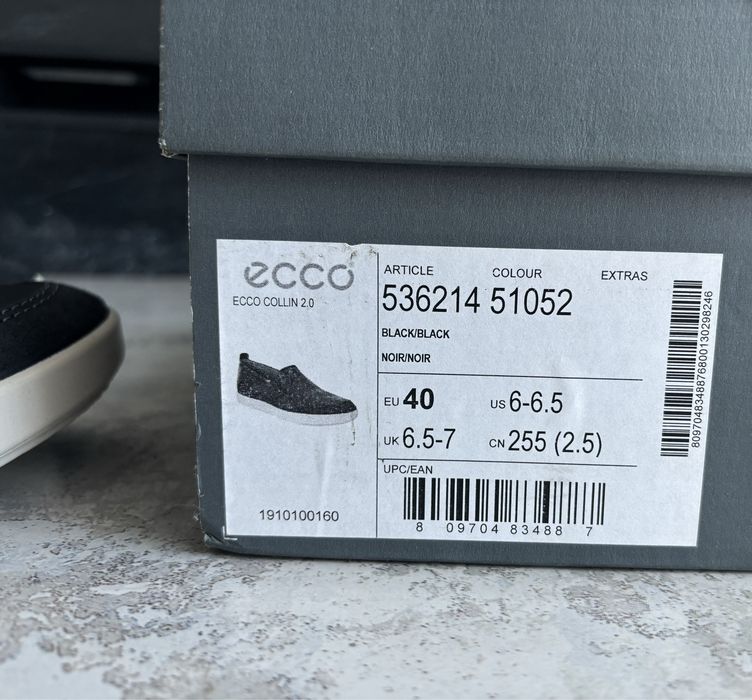 чоловічі сліпони ecco collin 2.0, 40 кросівки кеди шкіряні чорні нові фірмові оригінал екко Мужские слипоны