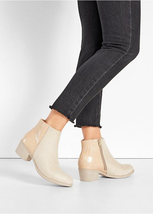 Beżowe botki na obcasie zamszowe r.38