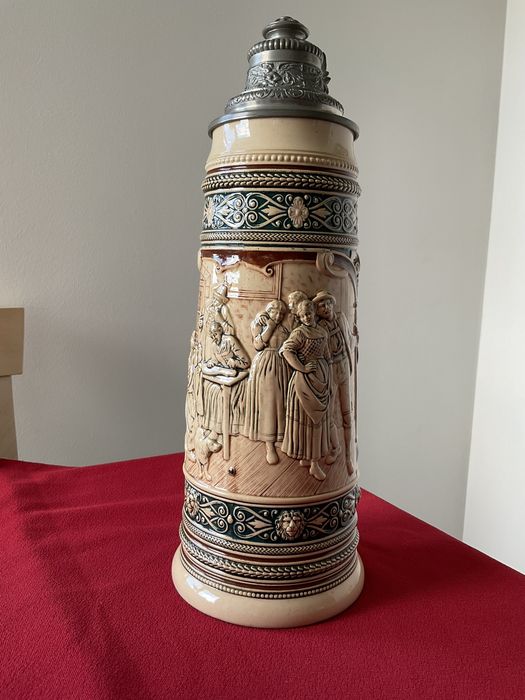 Duży, stary ok. 1900 roku kufel ceramiczny