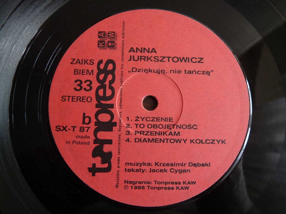 Anna Jurksztowicz - Dziękuję, Nie Tańczę (Winyl) 1987 Tonpress