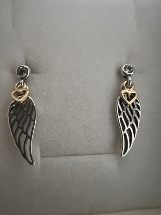 #kolczyki skrzydła serce pozłacane w stylu pandory