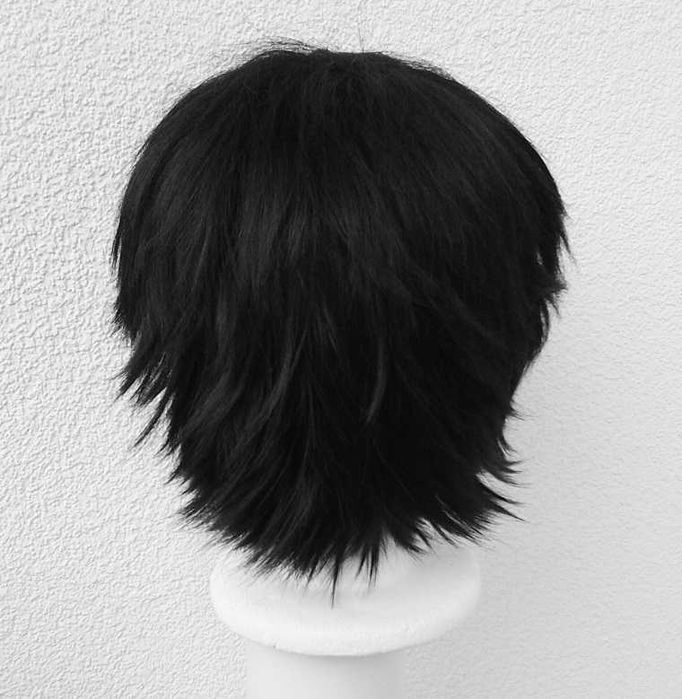 Czarny krótki wig czarna krótka peruka z grzywką cosplay wig męska