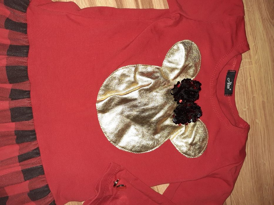 świateczna sukienka, myszka miki, czerwona sukieneczka