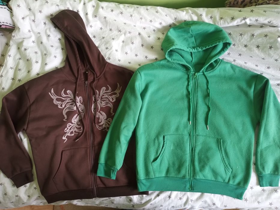 2x bluza Shein S kaptur zamek kieszenie brąz zieleń