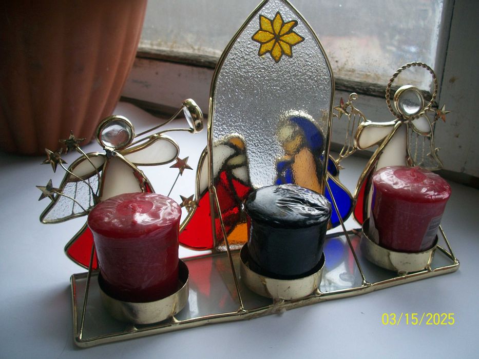 Підсвічник вітражний на 3 свічки (Різдво)