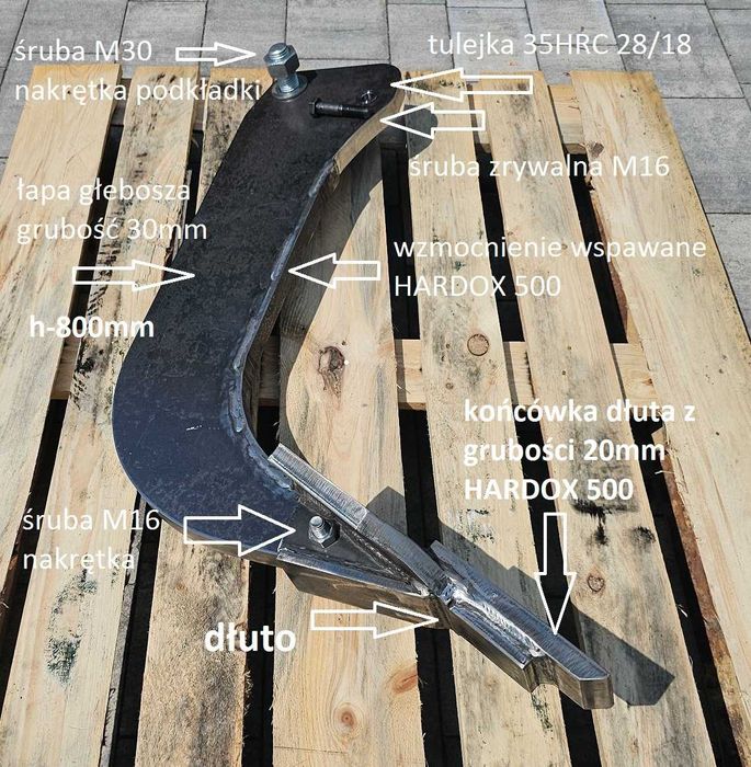 Nóż przystawki  260x60x6 ∅30mm cały z Hardoxu500