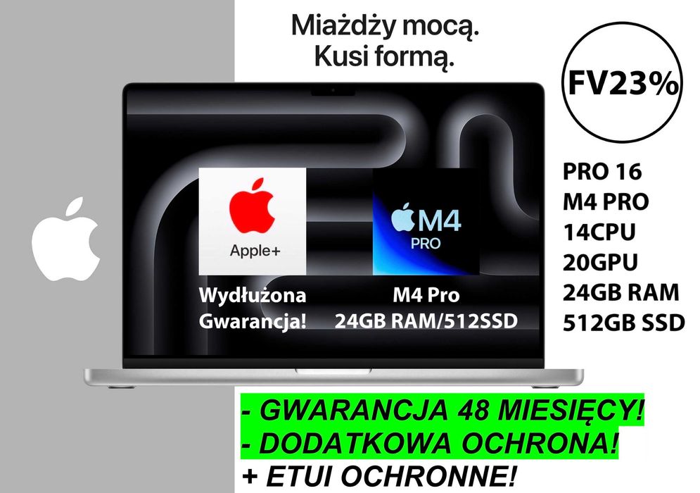NOWY Apple MacBook Pro 16 M4 PRO 24GB RAM 512GB DODATKI GW-4LATA FV23%