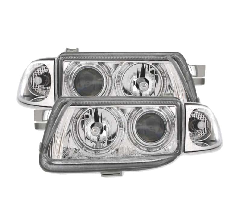 FARÓIS FRONTAIS ANGEL EYES PARA OPEL ASTRA F FUNDO CROMADO H1-H7
