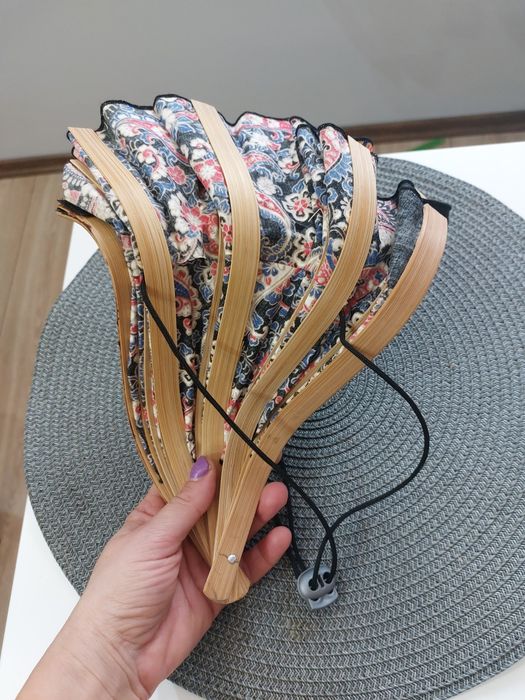 Składany kapelusz przeciwsłoneczny i wachlarz styl orientalny 2 w 1