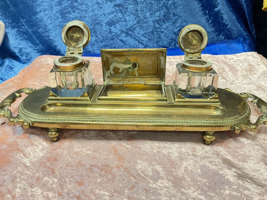 Tinteiro de secretária metal amarelo 22x11 cm