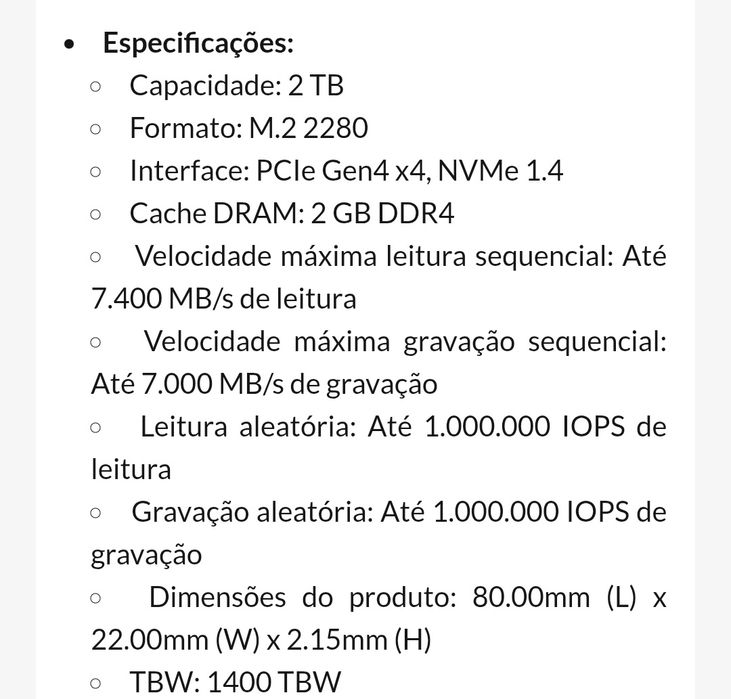 Disco Ssd m2 nvme pcie 4.0 de 2 tb - msi