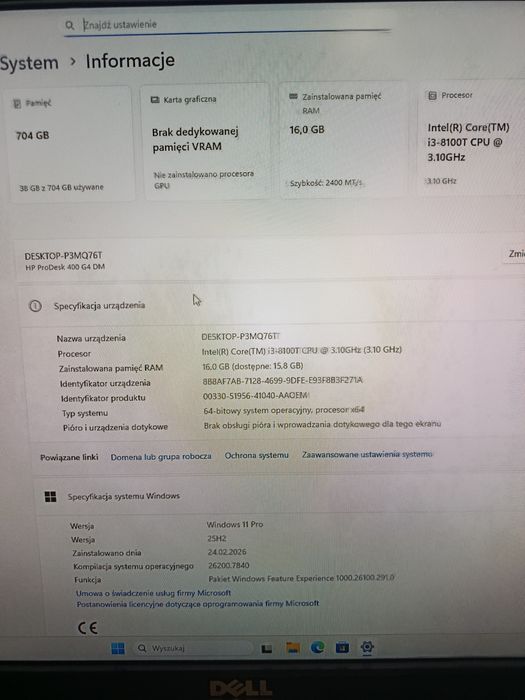 Komputer Hp ProDesk 400 G4  i3 wi fi