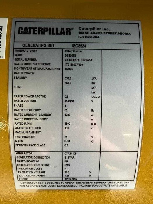 Дизельний генератор Caterpillar DE 850 EO