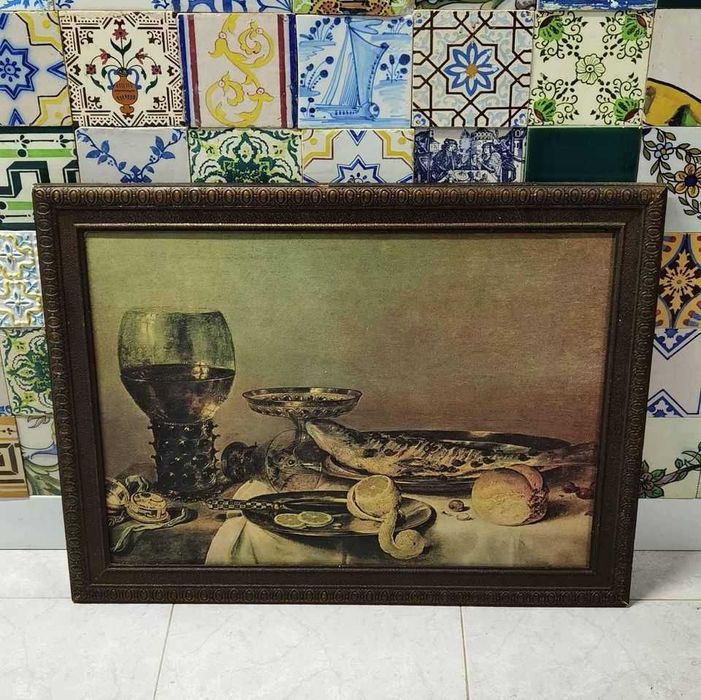 Quadro antigo com natureza morta 60x40cms