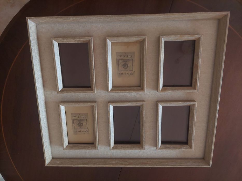 Moldura para 6 fotos 10x15 em madeira.