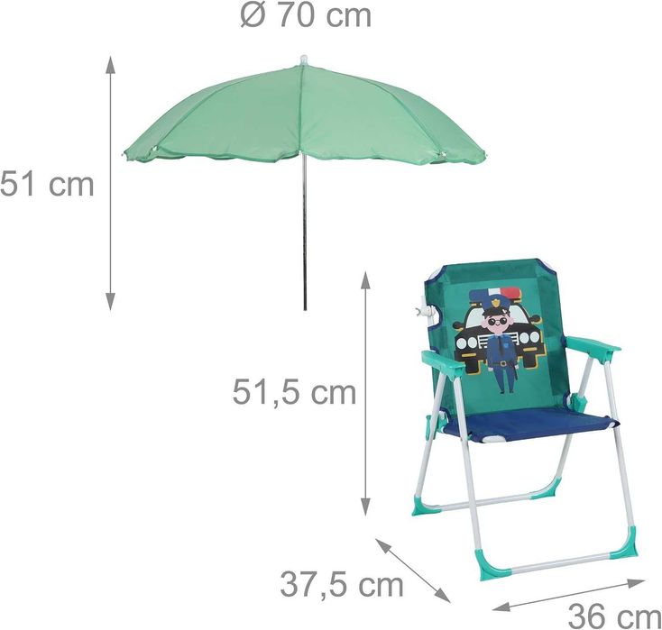 Relaxdays Krzesło Dziecięce Składane Krzesełko Z Parasolem Camping Plaża Ogród Piknik