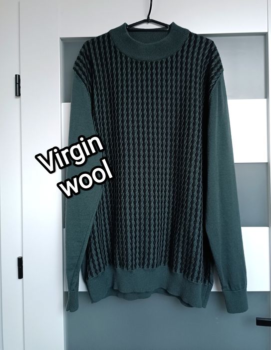 Wełniany sweter męski XXL zielony Pierre Cardin elegancki ciepły