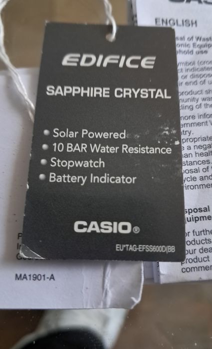 Casio edfice solarny saphire nowy komplet dokumentów gwarancja pudełko