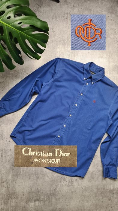 Kobaltowa granatowa koszula Christian Dior. Rozmiar M / L. Logo