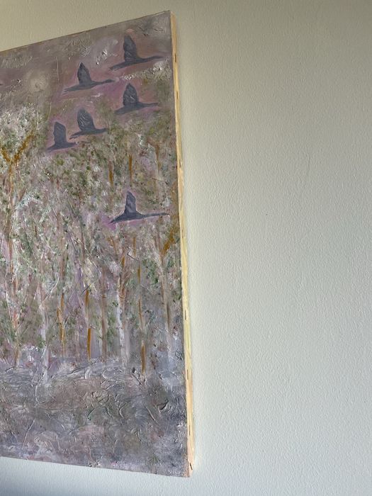 Pintura original a acrilico - Paisagem com Aves em Voo