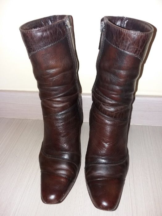 Sprzedam buty eleganckie DAMSKIE KOZACZKI SKÓRZANE BRĄZOWE, rozm. 37