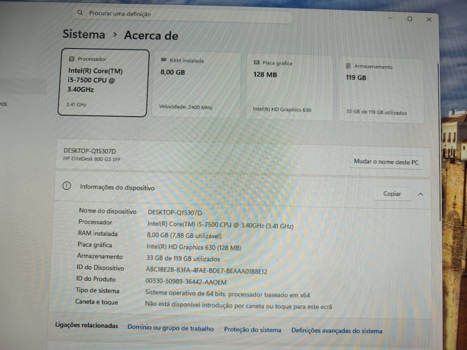Prodesk 800 G3 SFF i5 7500
Em excelente estado.
Processador Intel(R) Core (TM) 
I5 7500