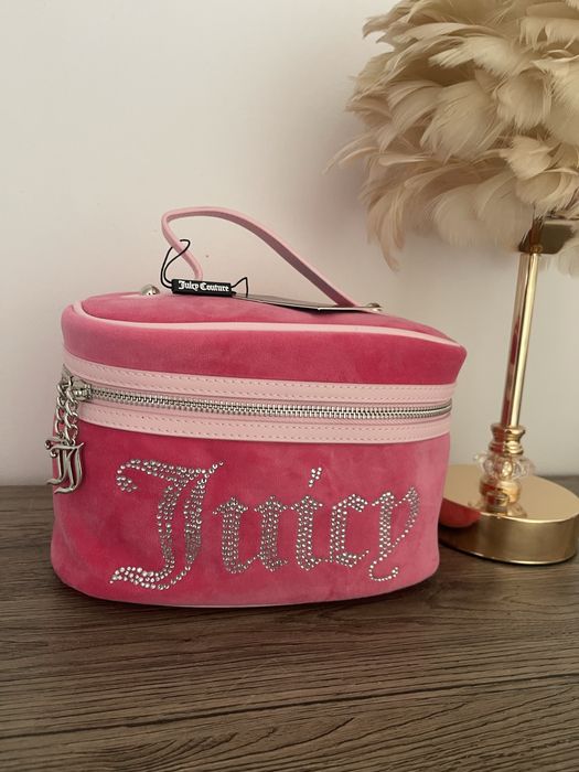 Kosmetyczka kuferek Juicy Couture różowa diamenciki welur