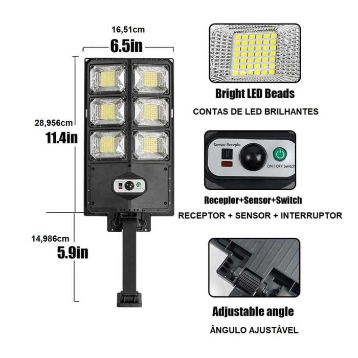 Luz Led a Energia Solar 150W (À Prova de água e com Sensores de Movimento)