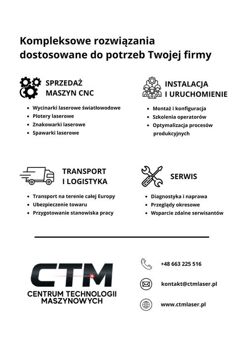 Wycinarka laserowa światłowodowa Fiber 3kW do rur i profili + stół CNC