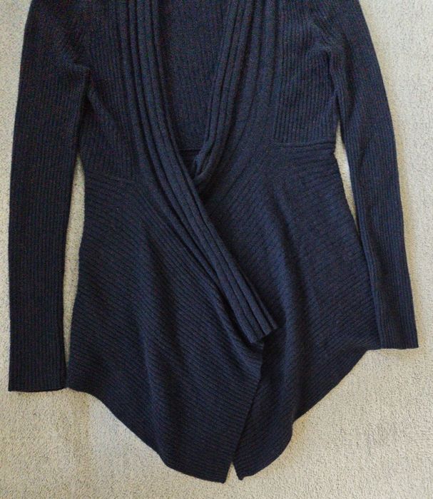 Luksusowy Granatowy Kardigan COERCION 50% Angora roz XL asymetryczny