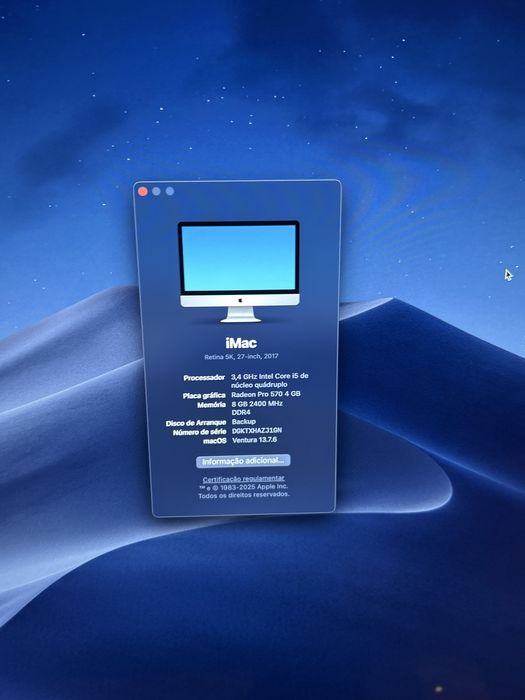 iMac Mac 27” polegadas i5 (2017) 8GB RAM com teclado e rato.