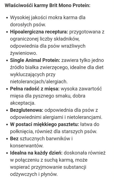24x400g Brit Mono Protein KRÓLIK Hipoalergiczna bez ZBÓŻ 
Wysokiej jak