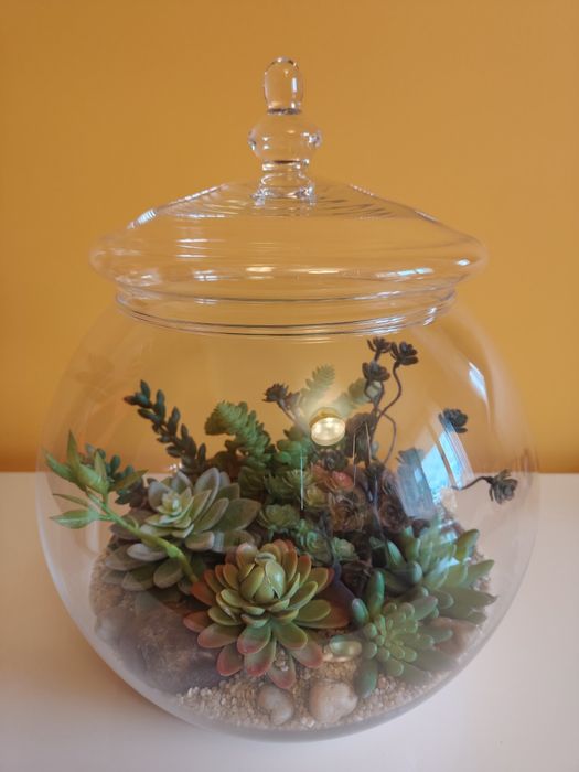 Duży las w słoiku kompozycja sukulentów sztucznych w szkle
